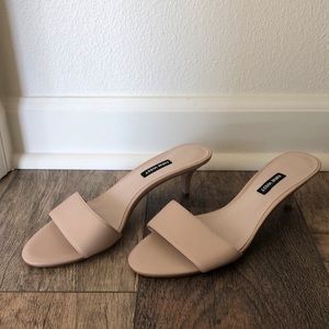 Nude Barely-There Nine West Heel Sandal Mule Heels